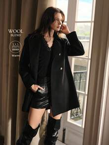MOTF PREMIUM WOOL DOUBLE BREASTED OVERCOAT - Black - View 2
