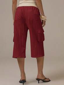 MUSERA Cargo Tie Waist Capri Pants Spring Summer Cute Cosy Cottage Core Spring Dew Casual Vacation Red - Burgundy - View 4