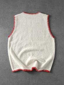 ROMWE MEN Street Life Teen Boy Sleeveless Casual Knit Top With Sun Embroidery - Apricot - View 2