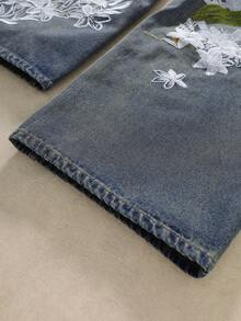 ROMWE MEN Jeans bordados estilo japonés para hombre - Azul - Ver 7
