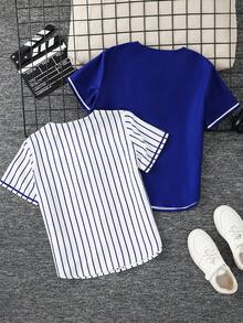 SHEIN 2件買1送1兒童青少年男孩休閒運動棒球領短袖襯衫外套，男孩上衣套裝，Y2K上衣，夏季上衣，男孩套裝，適合春/夏，情人節，約會，夏季穿搭，海灘週末，家庭聚會，返校，婚禮季，運動，生日派對 - 彩色 - 查看 5