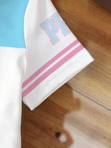 THE POWERPUFF GIRLS X SHEIN 女童字母卡通印花圆领短袖休闲T恤 - 白色 - 查看 6