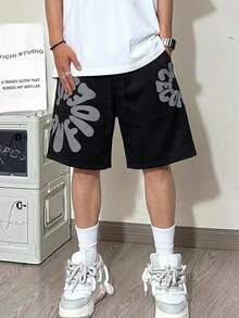 Bolty 1pc Tween Boy Minimalist Pattern Drawstring Waist Shorts, Suitable For School And Spring Wear, Commuting, Daily Casual, Vacation, Travel, Sports, Spring, Summer, Fall, Winter, Back To School - Black - View 6