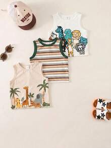 Conjunto de 3 piezas de camisetas sin mangas casuales, simples y cómodas para niños y jóvenes, adecuadas para primavera y verano - Multicolor - Ver 6