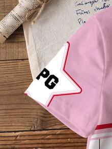 THE POWERPUFF GIRLS X SHEIN Young Girl Color Block Striped Star Cartoon Print T-Shirt - White - View 5