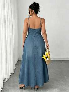 Elenzga Vestido de tirantes finos azul minimalista talla grande - Multicolor - Ver 2