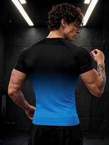 GymBeat Men Gradient Pattern Print Fitted Short Sleeve Crew Neck T-Shirt, Gym - Multicolor - View 2
