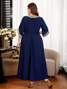 Reflora Vestido Elegante de Fiesta con Parches de Encaje Talla Grande - Azul - Ver 3