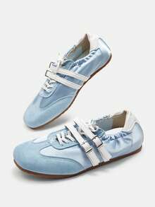 Bholvia 2025新款玛丽珍厚底鞋夏季软底轻便透气芭蕾平底鞋多色运动休闲鞋 - 藍色 - 查看 7
