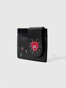 ROMWE Goth Vintage Dark Punk Print Multi-Compartment Storage Card Bag - Black print red - View 2