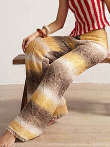 Bohemela Pantalon en tricot de câble torsadé dégradé vintage - Champagne - Voir 2