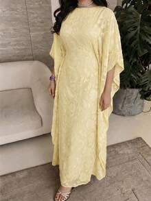 Yasmyna Women's Cut-Out Batwing Sleeve Loose Arabic Traditional Long Tunic - Yellow - View 1