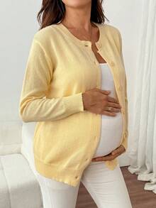 SHEIN Elegant långärmad cardigan med knappar fram för dagligt mode under graviditet - Gul - Visa 5