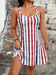 EMERY ROSE Women's Plus Size Striped Colorblock Short Camisole Dress - Multicolor - View 1
