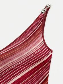 Nöista 單肩針織上衣，斜向多色條紋圖案，適合夏季、春季、音樂節、復活節、假期、沙灘裝、度假 - 彩色 - 查看 9