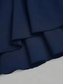 Sweetra Plus Size Women Solid Color Spaghetti Strap Cinched Waist Romantic Mini Dress - Navy Blue - View 3