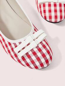 CUCCOO DOLLMOD Zapatos de mujer, a cuadros rojos y blancos, con lazo, dulces, de moda, retro, de vamp bajo, de temperamento femenino suave, finos y versátiles, zapatos Mary Jane, para citas, simples, elegantes, lindos, casuales, bailarinas diarias - Rojo - Ver 3