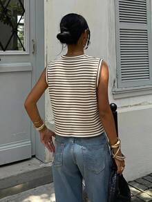 Siren Gaze Débardeur ample sans manches à rayures décontracté pour femmes, rayures bleu et blanc, été, décontracté, vacances, congés, mode Y2K élégante, streetwear, fête - Multicolore - Voir 2