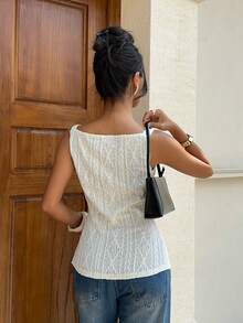 Siren Gaze Sleeveless Top With Retro Chinese-Style Knot Buttons – Women's Textured Square-Neck Slim-Fit Versatile Top (Suitable For Vacation White Summer - Apricot - View 3
