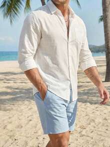 DAZY Camisa formal blanca de manga larga para hombre de talla grande, adecuada para ir al trabajo y vacaciones - Blanco - Ver 4