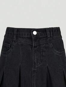 Girls' Denim Skirt 2026 Summer New Arrival Casual Preppy Style Black Summer Denim Pleated Mini Skirt Elastic Waist Design Versatile A-Line Denim Skirt Suitable For Daily Outings Summer Vacation School Commute Outdoor Gatherings Home And More - Black - View 7