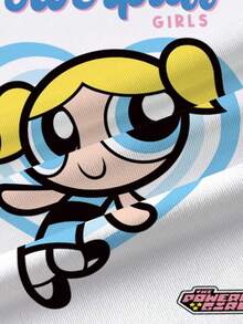 THE POWERPUFF GIRLS X SHEIN 女童字母卡通印花圆领短袖休闲T恤 - 白色 - 查看 5