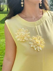 Al Najma Women's Elegant And Casual Sleeveless Three-Dimensional Floral Dress, Light Yellow, Spring And Summer - Yellow - View 8