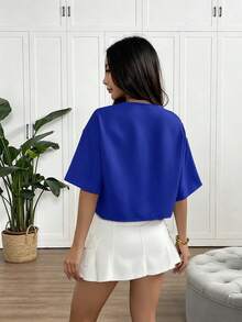 EMERY ROSE Women's Spring Red Long Sleeve Tie-Front Button-Down Shirt - Royal Blue - View 2