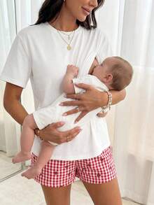 Slowluna Maternity Casual Heart Slogan Print Nursing T-Shirt, Summer Summer Outfits World Cup - White - View 2