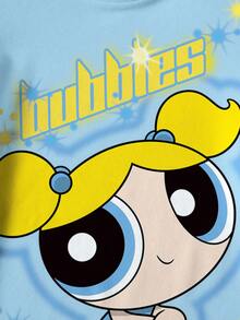 THE POWERPUFF GIRLS X SHEIN 女童泡泡图案圆领短袖连衣裙 - 白色 - 查看 4