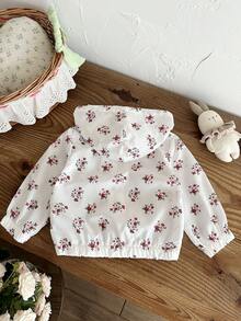 SHEIN 女嬰 0-3歲 1件 春秋休閒風 幼童長袖花卉印花簡約連帽上衣，舒適衣物適合戶外活動 - 彩色 - 查看 2