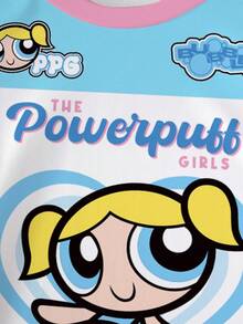 THE POWERPUFF GIRLS X SHEIN 女童字母卡通印花圆领短袖休闲T恤 - 白色 - 查看 4