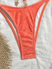 Swim Mod Springbreak 2件組純色細肩帶鋼圈前綁式上衣與側結比基尼泳褲夏季女款可愛海灘泳裝套裝 - 西瓜粉 - 查看 6