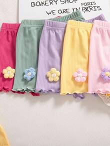 SHEIN Playful Pals 10件/5套 0-3歲女嬰可愛粉色夏季套裝 花朵裝飾短袖上衣與短褲 舒適衣物 適合家庭穿搭戶外活動 - 彩色 - 查看 3
