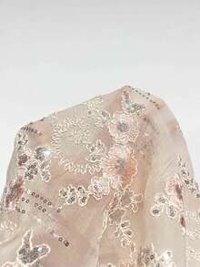 Glamine Gaun Wanita Elegan Tanpa Tali dengan Bordir Bunga dan Bahan Jala - Rust Brown - View 8