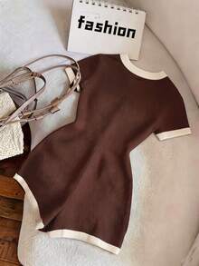 SHEIN Franclia 女款拼色休閒日常外出連身褲 - 咖啡棕 - 查看 2