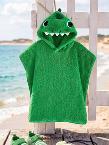 Cozy Pixies Baby Boy Cartoon Dinosaur Pattern Color Block Hooded Sleeveless One-Piece Swimsuit Cover-Up - Green - View 4