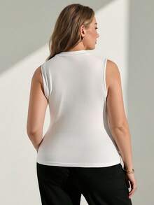 Chikora Plus Size Women's Camisole And Tank Top, Elegant All Season Wear Traceable Lace Patchwork Elastic Comfortable Brunch White Summer - White - View 2