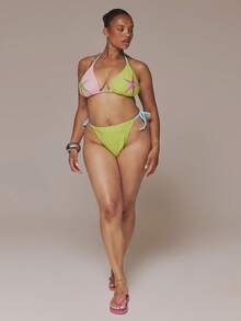 MUSERA Plus Size Embroidered Star Fish Contrast Bikini Top Only Spring Summer Easter Cute Holiday Vacation Swim Ibiza Beach - Multicolor - View 3