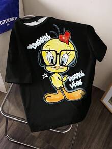LOONEY TUNES X SHEIN 女款字母卡通印花短袖T恤 - 白色 - 查看 8