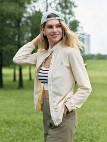 In My Nature Women's Long Sleeve Zipper Placket Outdoor Windbreaker Jacket - Apricot - View 6
