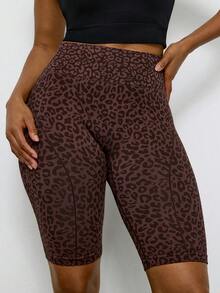 Levarali Plus Size Seamless Athletic Casual Yoga Shorts Gym Brown Summer Leopard Jacquard, Running, Aerobic Workout - Coffee Brown - View 4