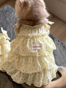PETSIN 1件层叠花卉猫咪连衣裙，防掉毛公主吊带裙，适合布偶猫幼猫夏季穿着 - 彩色 - 查看 16