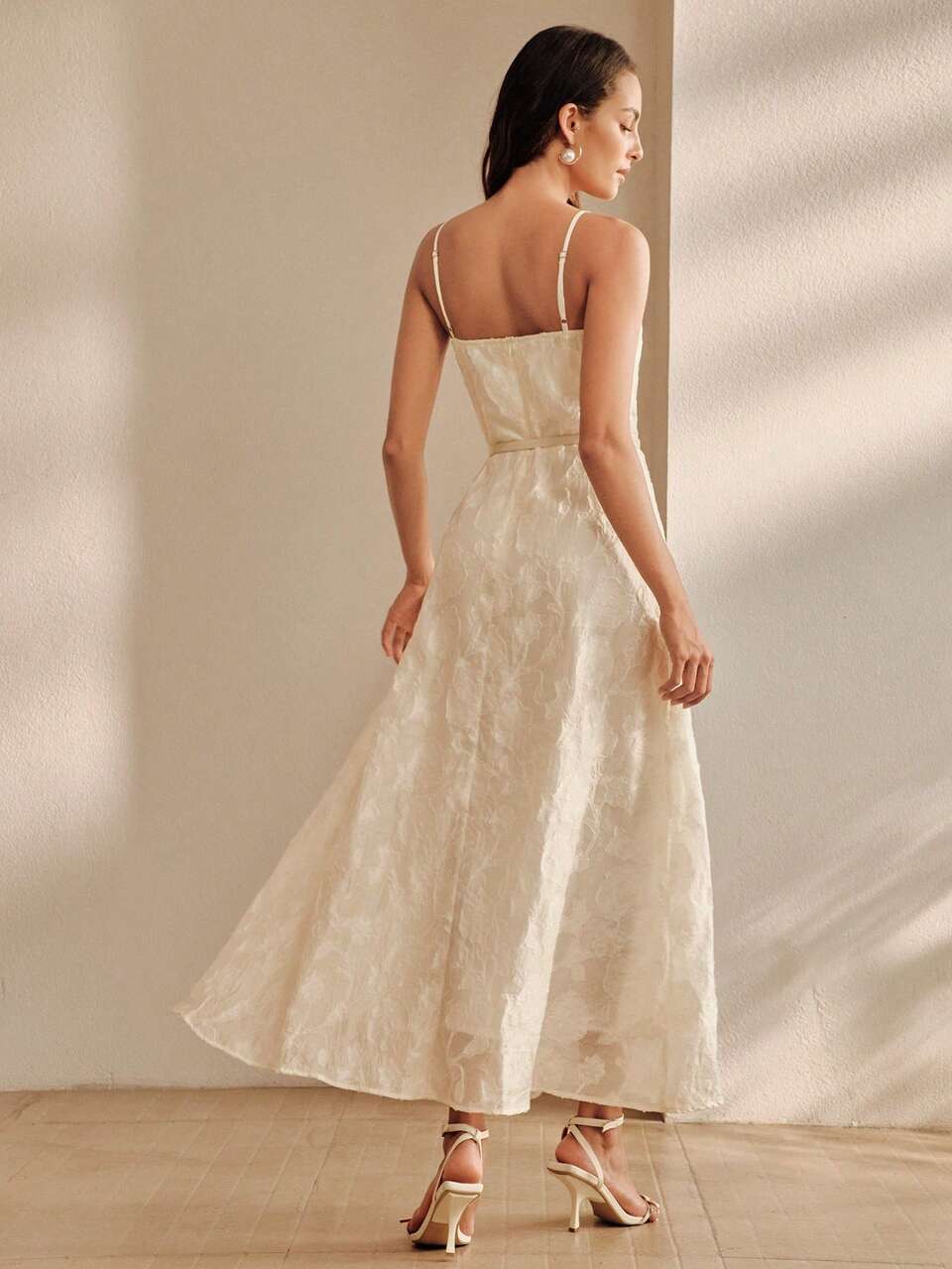 Elegant Dresses For Party, Ceremony Dress Summer Jacquard Beige With Belt Straps Women's Long Dress Birthday Outfits For Women, Vacation, Party, Wedding