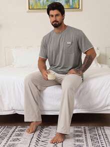 DAZY Conjunto de camiseta y pantalones de unicolor para hombre, ropa de casa de verano - Multicolor - Ver 7