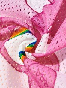 SHEIN X Care Bears 1件可愛卡通印花寵物背心，運動背心，貓狗通用，尺寸XXS至XXXXXL，特小號至特大號，護理熊、愛心熊、憤怒熊、分享熊、彩虹熊 - 粉色 - 查看 4