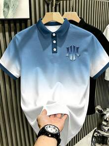 Manfinity Hypemode Men's Two-Tone Gradient Printed  Graphic Polo Top, Contrast  Casual Wear, Ideal For City Strolls, Restaurant Visits, Leisure Outings - Multicolor - View 4