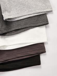 5 piezas/Set Leggings cortos de color negro sólido, estilo minimalista, cómodos y de ajuste ceñido para niñas - Multicolor - Ver 5
