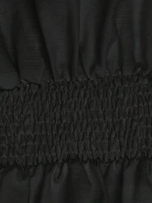 SHEIN LUNE 女款素色V領百褶休閒日常穿搭連身長褲 - 黑色 - 查看 6
