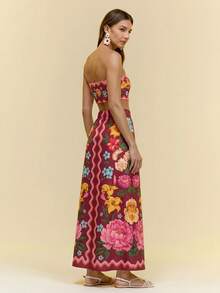 CAJUNI Mary Print Midi Top And Skirt Set - Burgundy - View 2